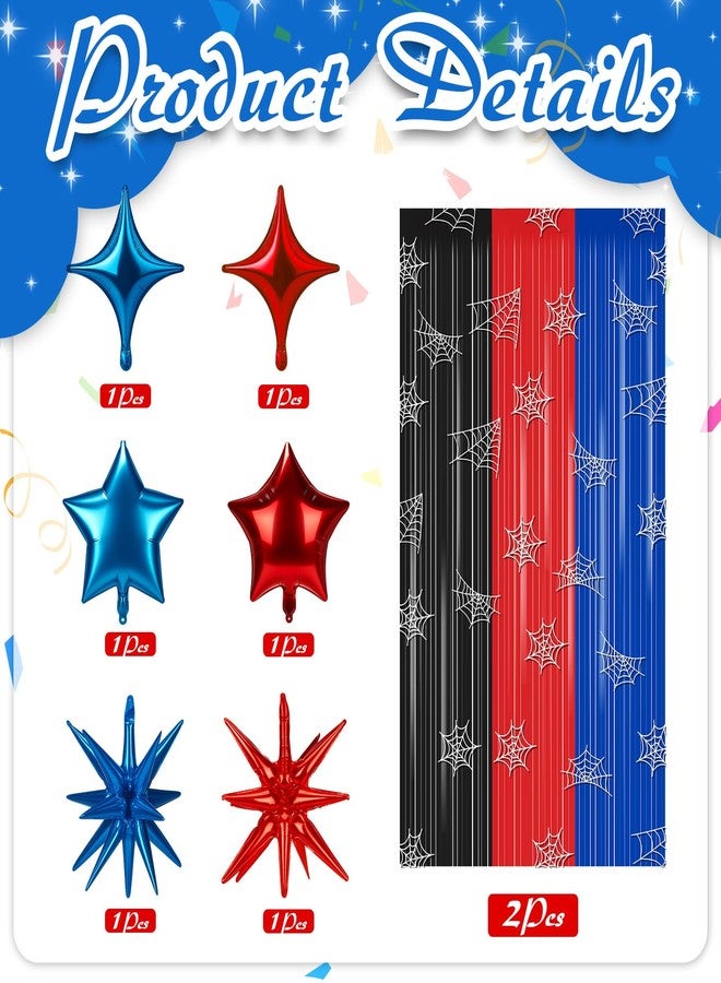 LaRandom Spider Web Birthday Party Decorations, Spider Theme Party Supplies, Red Black, and Blue Tinsel Foil Fringe Curtains Backdrop, Balloons and Banner Streamer for Birthday Decor - Image 3